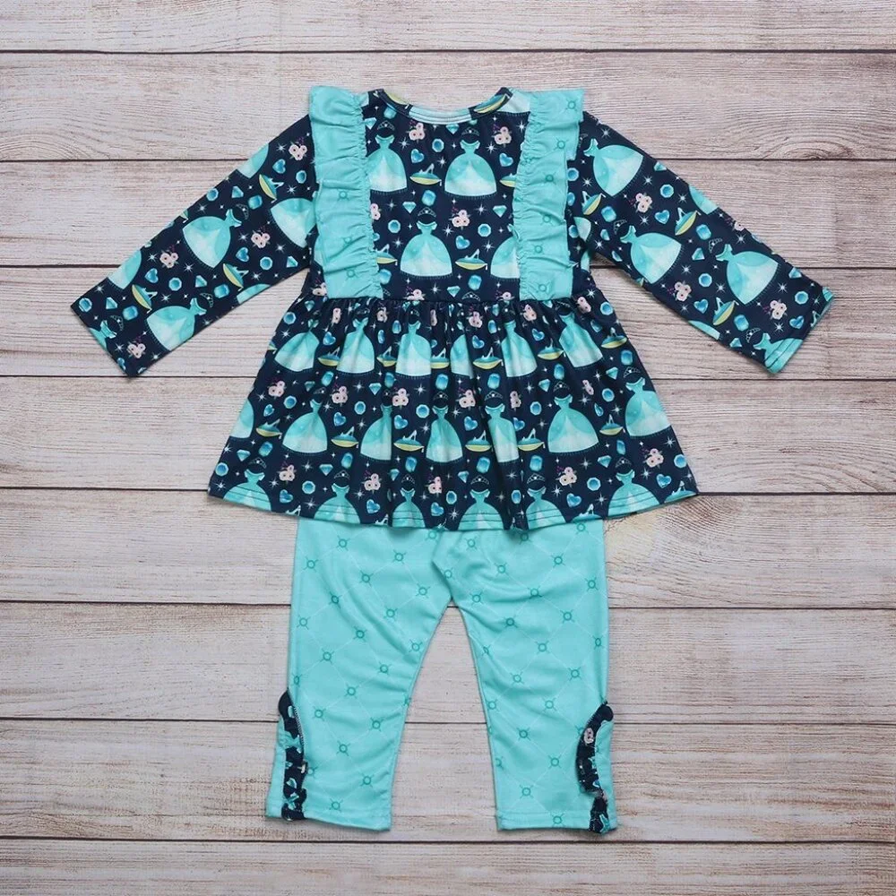Boutique Girls Princess Cinderella Tunic Dress & Leggings Outfit Set